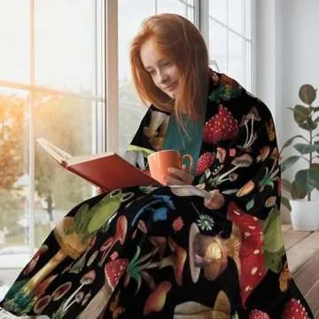 MIBOI Mushroom Throw Blanket, Microfiber Flannel, 50" x 60", Multicolor, Unisex, All Ages, Winter, Lightweight, Minimalist, Mushroom Theme