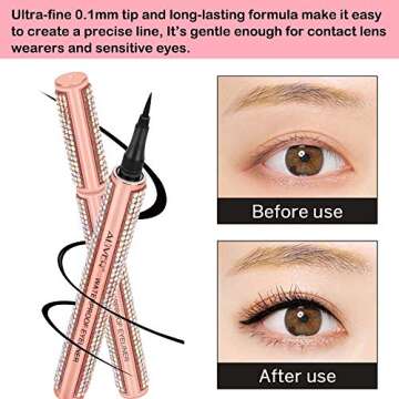 4D Silk Fiber Eyelash Mascara Precision Liquid Eyeliner Set Black Ultra-fine Tip Waterproof Long Lasting