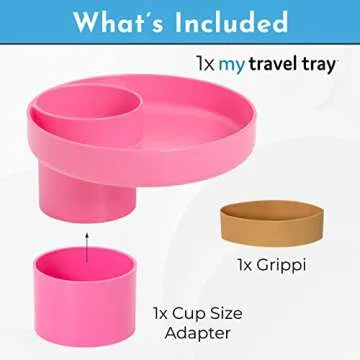 My Travel Tray/Round - USA Made. Easily Convert Your Current Cup Holder to a Tray and Cup Holder for use with Car Seats, Booster,Stroller and Anywhere You Have a Cup Holder! Hot Pink