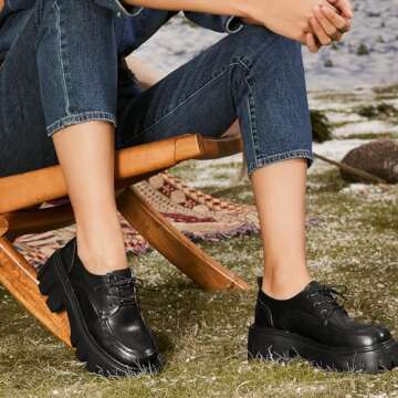 BEAU TODAY Platform Oxfords for Women, Oxford Shoes for Women, Chunky Leather Lace Up Oxford Shoes, ...