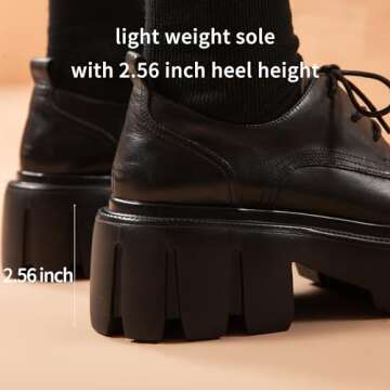 BEAU TODAY Platform Oxfords for Women, Oxford Shoes for Women, Chunky Leather Lace Up Oxford Shoes, Casual Comfort Business Work Office Dress Shoes Black Size 7
