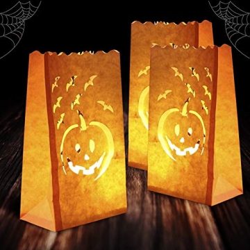 Homemory 24 Pack Halloween Luminary Bags, Orange Tea Light Candle Bags for Halloween Decoration, Par...