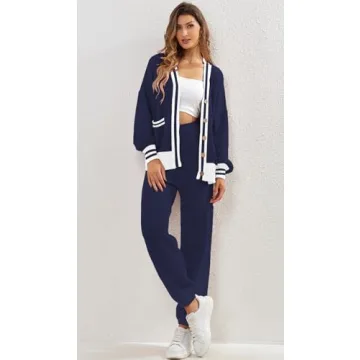 ETCYY NEW Women's 2 Piece Outfit Lounge Set Trendy Cardigan Sweater Pants Sets V Neck Button Pocket Knit Matching Loungewear