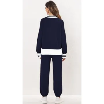 ETCYY NEW Women's 2 Piece Outfit Lounge Set Trendy Cardigan Sweater Pants Sets V Neck Button Pocket Knit Matching Loungewear