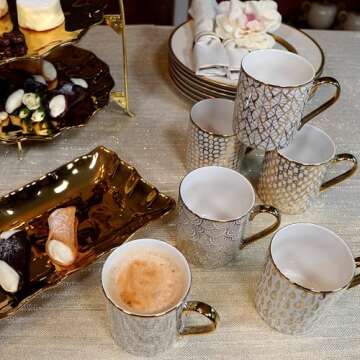 Certified International Mosaic 14 oz. Gold Plated Mugs, Set of 6, 6 Count (Pack of 1), RED