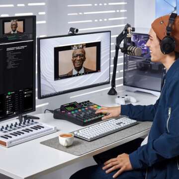 Rode RODECaster Pro 2 Integrated Audio Production Console with 4x Rode PodMic Podcasting Microphones, Rode PSA1 Professional Microphone Arms, 32GB microSD Card, XLR Cables and StreamEye Cloth