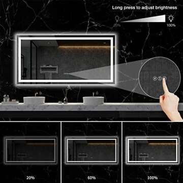 LOAAO 72X36 LED Bathroom Mirror with Lights, Anti-Fog, Dimmable, Backlit + Front Lit, Lighted Bathroom Vanity Mirror for Wall, Memory Function, Tempered Glass, ETL Listed