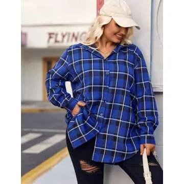 Stylish IN'VOLAN Plus Size Flannel Plaid Shirt