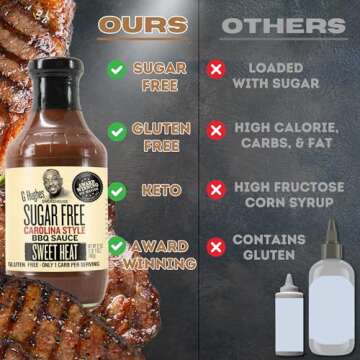 G Hughes Sugar Free, Sweet Heat Carolina BBQ Sauce - Sweet Chili Sauce, Sugar Free BBQ Sauce, Gluten Free Barbecue Sauce, Low Carb BBQ Sauces - 17 oz (3-Pack)