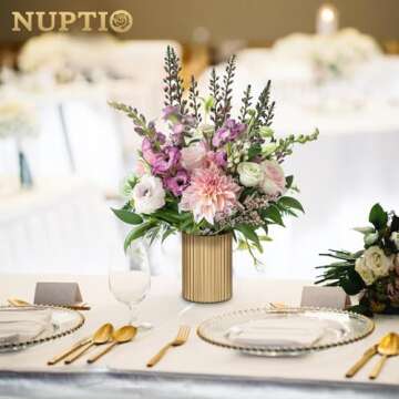 NUPTIO Gold Vases for Centerpieces Wedding: 2 Pcs 5.1 inch Metal Flower Vase Flowers Stand Wedding Centerpieces for Tables Centerpiece Table Decorations
