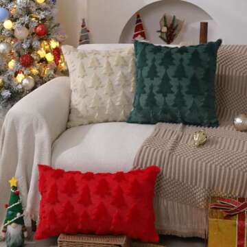 DFXSZ Christmas Tree Pillow Covers 18x18 inch Set of 2 Christmas Decoration Green Soft Plush Faux Fu...
