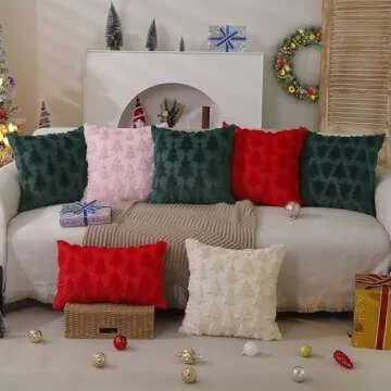 DFXSZ Christmas Tree Pillow Covers 18x18 inch Set of 2 Christmas Decoration Green Soft Plush Faux Fur Jacquard Throw Pillows for Bedroom Sofa Holiday Festivals Winter Home Decor X PTK009A18