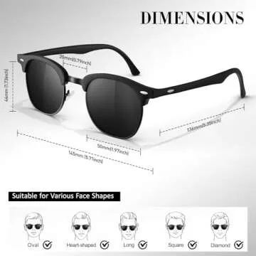 LINVO Polarized Semi Rimless Sunglasses for Men Women, Mens Sunglasses Classic Retro Shades Half Frame Driving Sun Glasses UV Protection