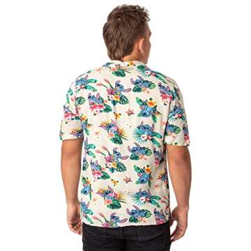 Disney Lilo And Stitch Men's Stitch Tropical Hawaiian Button Up Shirt (XX-Large)