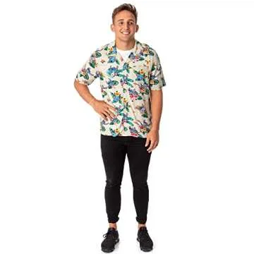 Disney Lilo And Stitch Men's Stitch Tropical Hawaiian Button Up Shirt (XX-Large)