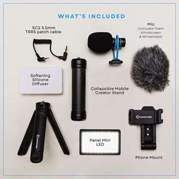 Lume Cube Mobile Creator Lighting & Audio Kit | Lightweight, Adjustable Smartphone Mini Panel Light & Microphone Stand | Handheld or Desktop | Live Streaming, Video Recording