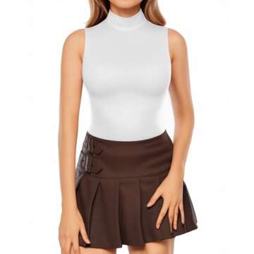 MANGOPOP Women's Mock Turtle Neck Sleeveless Tank Tops Bodysuit Leotard Clothing