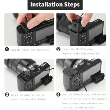 F1TP NP-FZ100 Dummy Battery AC Power Supply Adapter Replacemen A7III Dummy Battery Charger kit for Sony Alpha A6600, FX3, a7C, A1, A7 III, A7 IV, A7R III, A7R IV, A7S III, A9, A9 II, A9R, A9S Cameras
