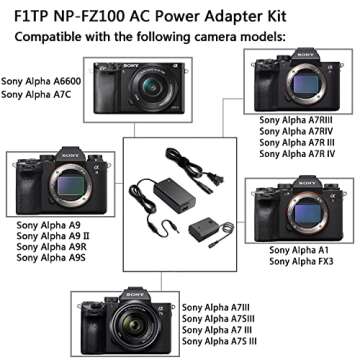 F1TP NP-FZ100 Dummy Battery AC Power Supply Adapter Replacemen A7III Dummy Battery Charger kit for Sony Alpha A6600, FX3, a7C, A1, A7 III, A7 IV, A7R III, A7R IV, A7S III, A9, A9 II, A9R, A9S Cameras