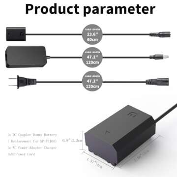 F1TP NP-FZ100 Dummy Battery AC Power Supply Adapter Replacemen A7III Dummy Battery Charger kit for Sony Alpha A6600, FX3, a7C, A1, A7 III, A7 IV, A7R III, A7R IV, A7S III, A9, A9 II, A9R, A9S Cameras