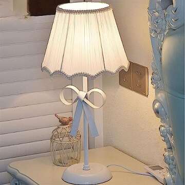 LTTKLMP Nordic White Pink Table Lamp for Girl's Bedroom Single Cute Bow Table Lamp with Fabric Shade Modern Decorative Bedside Light Coastal Bedside Table Kids Bedroom Reading Desk Lighting