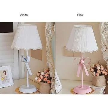 LTTKLMP Nordic White Pink Table Lamp for Girl's Bedroom Single Cute Bow Table Lamp with Fabric Shade Modern Decorative Bedside Light Coastal Bedside Table Kids Bedroom Reading Desk Lighting