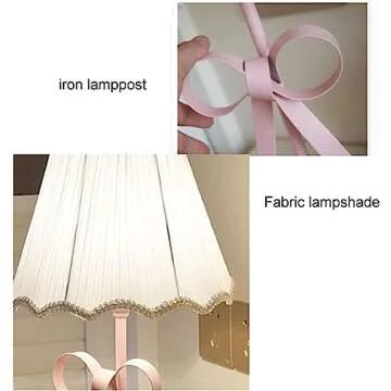 LTTKLMP Nordic White Pink Table Lamp for Girl's Bedroom Single Cute Bow Table Lamp with Fabric Shade Modern Decorative Bedside Light Coastal Bedside Table Kids Bedroom Reading Desk Lighting