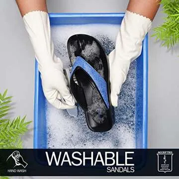 AEROTHOTIC Slip On Recovery Footwear Plantar Fasciitis Flip Flops for Women Yoga Mat Outdoor Walking Beach Ladies Arch Support Summer Thong Dressy Casual Sandals Comfortable Vacation Essentials (Mellow Blue, Size 9)