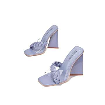 Cape Robbin Pyramid Block Heel Braided Mule for Women with Puffy Open Toe Strappy Slide Slip on sandal