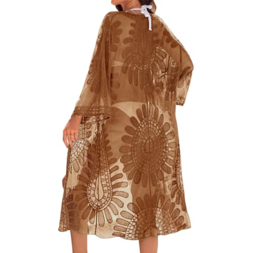 Blooming Jelly Womens Bathing Suit Cover Up Swim 3/4 Sleeve Mesh Swimsuit Coverup Long Floral Beach ...