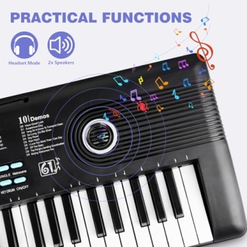 61 Key Keyboard Piano - Portable Digital Piano with Dual Speakers & Microphone