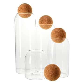 4 Glass Storage Jars with Cork Lids for Organization
