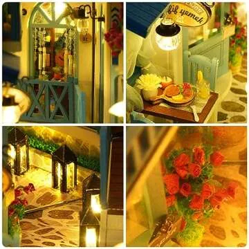 3D Wooden Book Stand Puzzle,DIY Book Nook Kits,Dollhouse Wood Bookends Book Nook Model Building Kit with LED to Build-Creativity Gift for Christmas(Aegean Sea)