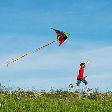 Mint's Colorful Life Delta Kite for Kids & Adults, Extremely Easy to Fly Kites with 3 Ribbons and 300ft Kite String, Best Kites for Beginners (Rainbow)