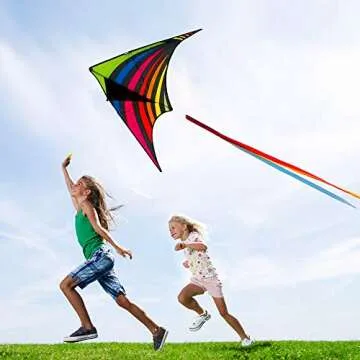 Mint's Colorful Life Delta Kite for Kids & Adults, Extremely Easy to Fly Kites with 3 Ribbons and 300ft Kite String, Best Kites for Beginners (Rainbow)