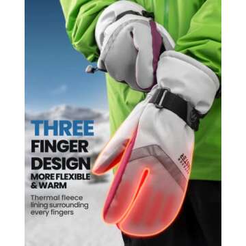 OutdoorMaster Ski Gloves for Men Women-3-Finger Snow Gloves, Full Palm Touchscreen Snowboard Glove, ...