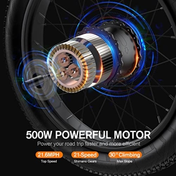 TotGuard E-Bike: Fat Tire 500W Motor, 21 Speed, Foldable