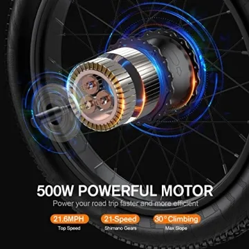 TotGuard E-Bike: Fat Tire 500W Motor, 21 Speed, Foldable