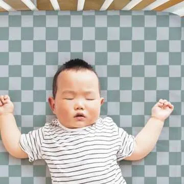 The Peanutshell 4-Pack Organic Fitted Crib Sheet Set - Soft & Breathable Baby Girl or Boy Crib Sheets, 100% Jersey Cotton Nursery Decor, Fit for Standard Mattress Cover- Check