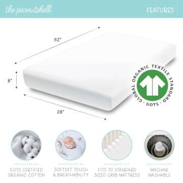 The Peanutshell 4-Pack Organic Fitted Crib Sheet Set - Soft & Breathable Baby Girl or Boy Crib Sheets, 100% Jersey Cotton Nursery Decor, Fit for Standard Mattress Cover- Check