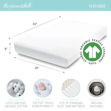 The Peanutshell 4-Pack Organic Fitted Crib Sheet Set - Soft & Breathable Baby Girl or Boy Crib Sheets, 100% Jersey Cotton Nursery Decor, Fit for Standard Mattress Cover- Check