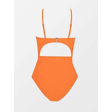CUPSHE Womens Swimwear One Piece Swimsuit Plunge Neckline Cutout Criss Cross Bathing Suit, Large, Orange