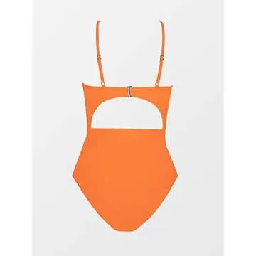CUPSHE Womens Swimwear One Piece Swimsuit Plunge Neckline Cutout Criss Cross Bathing Suit, Large, Orange
