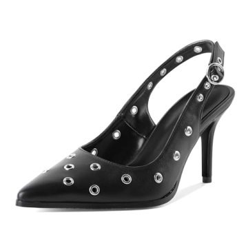 Eldof Pointed Toe Slingback Heels for Women - Studded Eyelet Pumps (US Size 7)