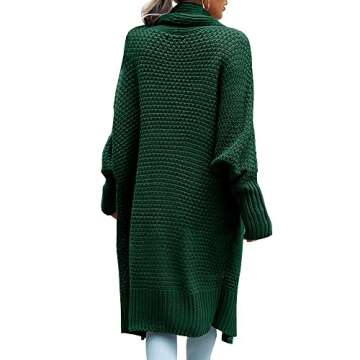 Langwyqu Women's Open Front Cardigan Sweaters Oversized Batwing Sleeve Chunky Knit Long Sweater Coats Green