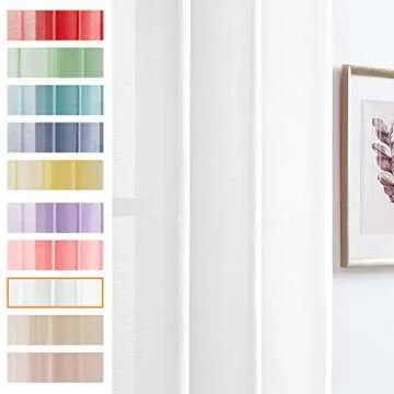 July Joy White Semi Linen Look Sheer Curtains for Bedroom, Living Room Grommet Light Filtering Solid Voile Window Curtains, Set of 2 Panels, 52 x 84 inch