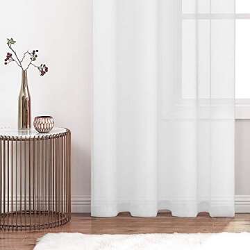 July Joy White Semi Linen Look Sheer Curtains for Bedroom, Living Room Grommet Light Filtering Solid Voile Window Curtains, Set of 2 Panels, 52 x 84 inch