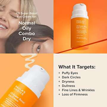 Paula's Choice C5 Super Boost Eye Cream with 5% Vitamin C, Hyaluronic Acid & Peptides, for Puffy Eyes, Dark Circles, Fine Lines & Crow’s Feet, 0.5 Fl Oz