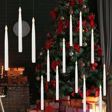 GenSwin 10.8" Floating Candles with Magic Wand Remote Timer, Flameless Taper Candles Flickering Battery Operated, LED Electric Hanging Window Candles Christmas Halloween Decorations(12 Pack, White)