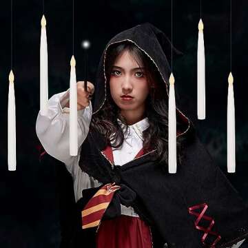 GenSwin 10.8" Floating Candles with Magic Wand Remote Timer, Flameless Taper Candles Flickering Battery Operated, LED Electric Hanging Window Candles Christmas Halloween Decorations(12 Pack, White)